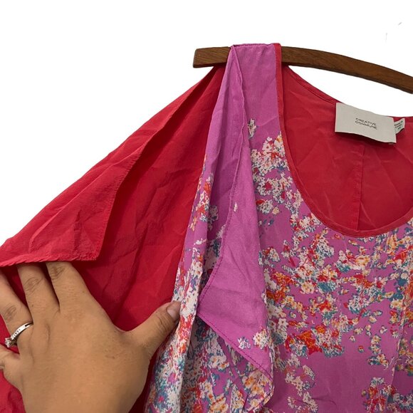 Creative Commune Womens Pink Floral Split Sleeve Bohemian Silk Blouse Size XS - Picture 3 of 5